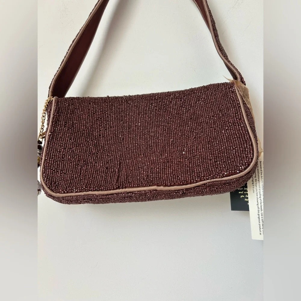 Beaded Espresso Martini Shoulder Bag with beaded bag charm